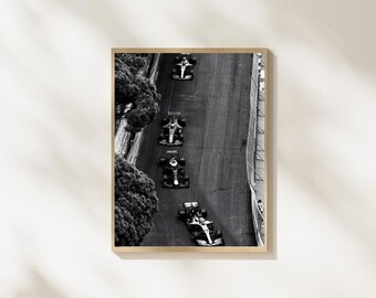 Black and White Racing Wall Art, Formula Car Photography, Monaco Race Print, Motorsport Poster, Luxury Man Cave Decor
