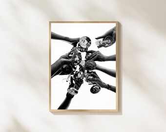 Wine Cheers Wall Art, Black and White Party Photography, Girls Night Print, Cocktail Bar Decor, Celebration Poster, Wine Lover Gift