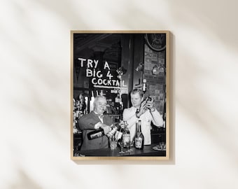 Vintage Cocktail Bar Wall Art, Black and White Bartender Print, Retro Bar Photography, Speakeasy Decor, Cocktail Lover Gift