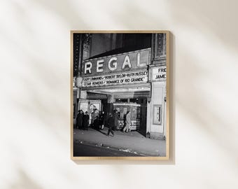 Vintage Movie Theater Wall Art, Black and White Cinema Print, Retro Marquee Photography, Old Hollywood Decor, Digital Download