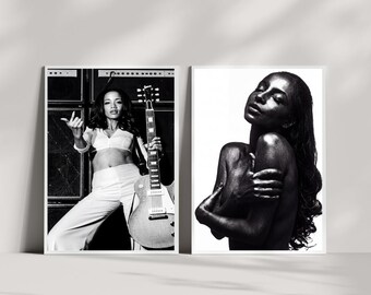 Sade Adu Wall Art Set, Black and White Music Portrait, Vintage Soul Singer Poster, Editorial Fashion Print, Music Lover Decor