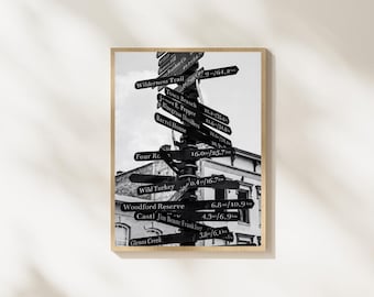 Bourbon Trail Wall Art, Black and White Signpost Photography, Kentucky Whiskey Decor, Vintage Bar Printable, Man Cave Poster