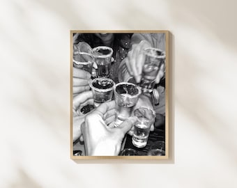 Tequila Shots Wall Art, Black and White Party Photography, Cheers Poster, Girls Night Bar Decor, Cocktail Digital Download