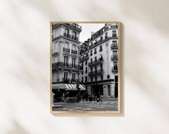 Paris Street Wall Art, Black and White Paris Photography, French Cafe Print, Vintage European City Poster, Parisian Decor