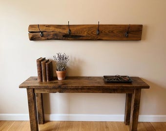 Rustic Reclaimed Wood Wall Coat Rack, Industrial & Country Hallway Entryway Organizer, Wooden Coat Pegs and Key Holder