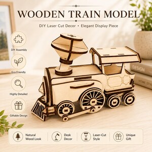 3D木製列車レーザーカットSVGファイル蒸気機関車ベクターモデル合板CNCルーターGlowforgeパズルおもちゃ