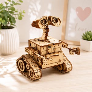 3D Wooden Robot Puzzle Laser Cut File, Cute Robot SVG Vector Model Kit, Desk Toy Decor CNC Plan, PDF Assembly Guide Included