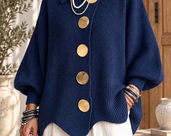 Pull bohème vintage pour femme, haut en maille ample à col, pull d'automne décontracté, vêtement en maille polyvalent