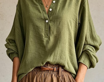 Chemise bohème à manches longues, haut minimaliste, haut ample, chemise de vacances, haut d'été décontracté, haut de tous les jours pour femme