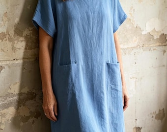 Robes bohèmes en coton et lin, robes droites amples, robes unies simples, robes d'été à manches courtes, robes décontractées
