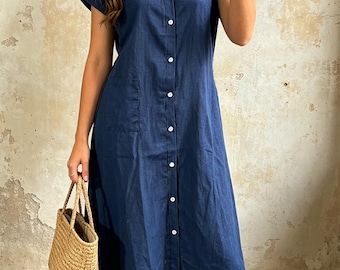 Robes bohèmes en coton et lin, robes chemises longues, robes unies simples, robes d'été à manches courtes, robes de vacances décontractées