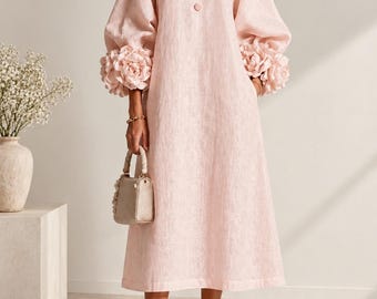 Robe bohème style vintage, robe à fleurs 3D, robe maxi élégante, robe d'automne décontractée, robe droite ample, robes de soirée