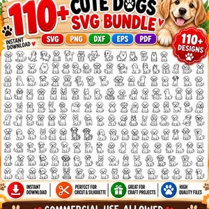 110種類以上の犬のSVGバンドル、子犬のクリップアート、ペットデザイン（即時ダウンロード）