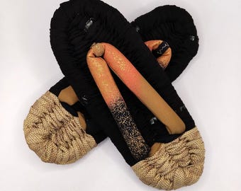 Pantuflas Nuno Zori hechas a mano, tela de kimono japonés, tamaño 26,5 cm