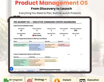 Product Management OS Google Sheets Template | Strategy, Roadmap, OKR Tracker (Digital Download)