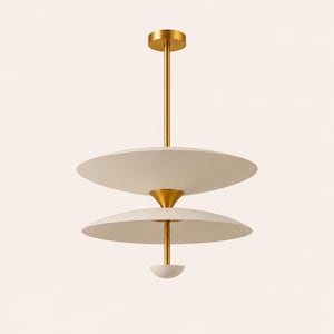 Luxury Brass Pendant Light, Modern Double Disc Chandelier, Designer Ceiling Lamp, Contemporary Hanging Light Fixture