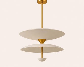 Lampadario a sospensione di lusso in ottone, lampadario moderno a doppio disco, lampada da soffitto di design, apparecchio di illuminazione a sospensione contemporaneo