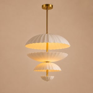 Luxury Scallop Pendant Light, Modern Brass Chandelier, Designer Hanging Lamp, Sculptural Ceiling Light Fixture