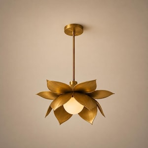 Lotus Flower Pendant Light, Luxury Gold Chandelier, Modern Ceiling Lamp, Statement Lighting Home Decor