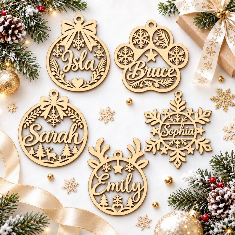 Custom Monogram Dxf File Custom Name Christmas Ornament: SVG Laser Cut Files, Personalized ...