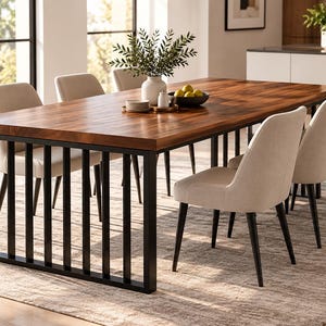 Tavolo da pranzo industriale 180 x 70 cm, piano in legno, struttura nera, 6 posti, rettangolare
