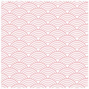 May include: A set of five repeating patterns featuring a Japanese-style wave motif. The colours include light blue, black and gold, light pink, dark blue, and olive green. Each square displays a consistent, symmetrical arrangement of overlapping arcs.