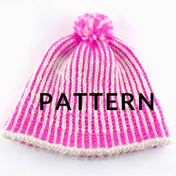 Loopy Mango Vertical Stripe Pompom Hat- PATTERN - Dream (Merino Worsted)