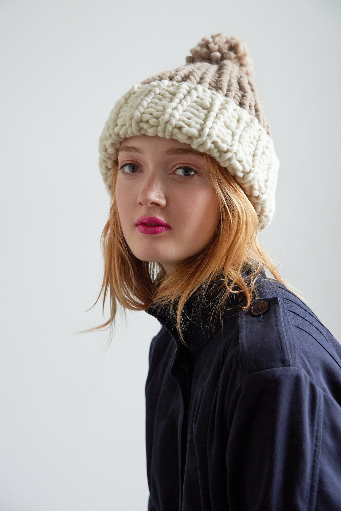 Loopy Mango - 2 Tone Pompom Hat - PATTERN- Merino No. 5 