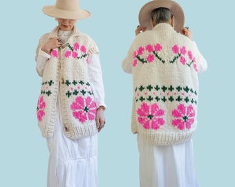 Molde para Colete Longo Loopy Mango com Estampa Floral - Lã Merino nº 5