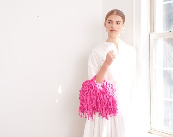 Cotton Mini Market Fringe Bag STORMY NIGHT Loopy Mango DIY Knit Kit