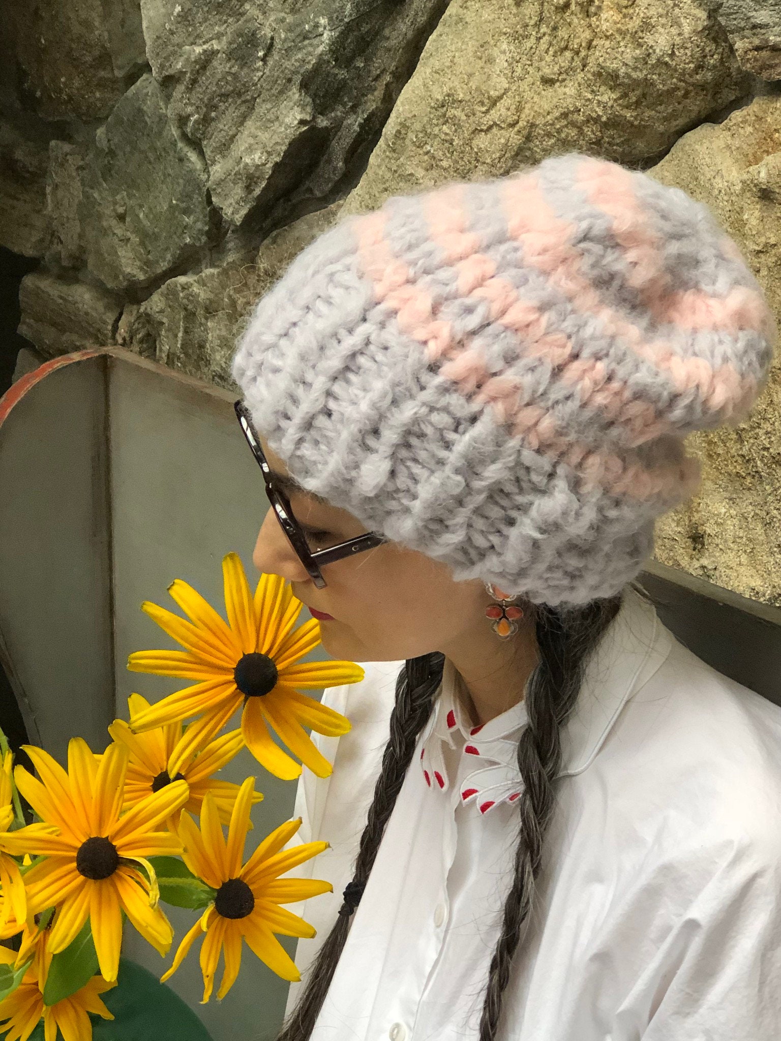 Loopy Mango Slouchy Beanie-solid and Stripe PATTERN - Fluffy  display picture 3