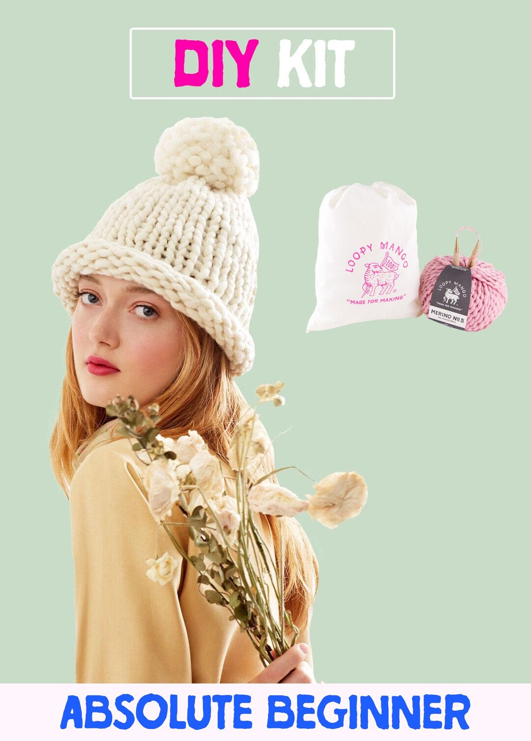 All You Knit Kit in a Bag - My First Hat - Chunky Merino Wool - Etsy