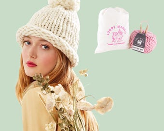 All You Knit Kit in a bag - My First Hat - Chunky Merino Wool