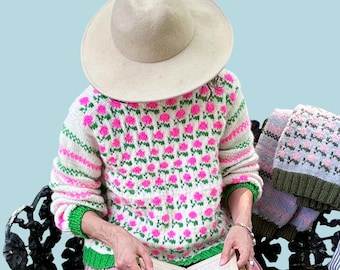 Suéter Loopy Mango Flower Garden - MOLDE - Dream (Lã Merino Worsted)