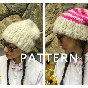 Loopy Mango Slouchy Beanie-Solid and Stripe PATTERN - Fluffy Alpaca