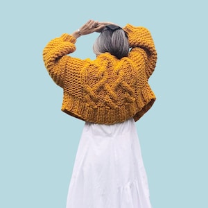 Loopy Mango Cropped Fisherman Cardigan  PATTERN-Merino No.5 wool version
