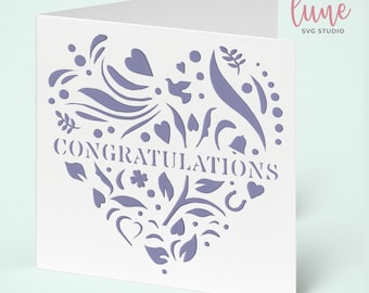 Hochzeitskarte (SVG) | Glückwunschkarte (SVG) | Papierschnitt-Hochzeitskarte | Cricut-Kartenvorlage