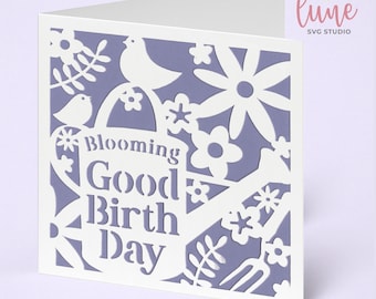 Geburtstagskarte mit Blumenmuster (SVG), Vorlage für Papierschnittkarten, Cricut-Geburtstagskarte, Grußkarte mit Blumenmuster (SVG)