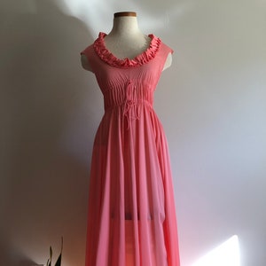 60's Bubblegum Pink Vassarette For You 2 Piece Negligee Nightgown Set XS S