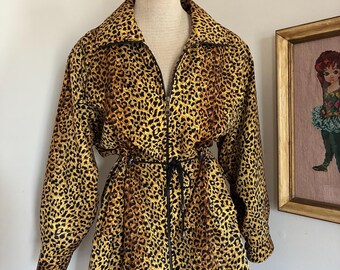 Vintage 80's 90's Sparkle Leopard Print Made in Korea Windbreaker Jacket S M L XL