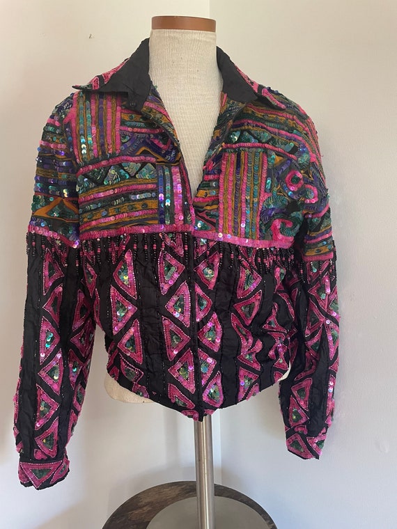 Perfect 90's Silk Sequined and Beaded Jacket The I