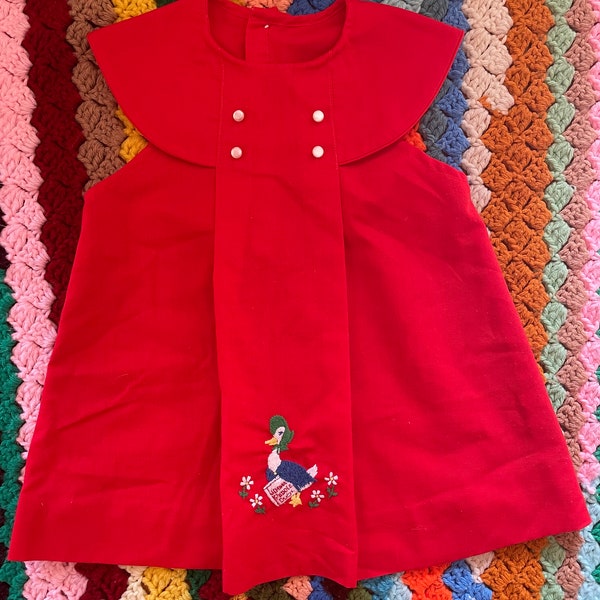 Vintage Red Sleeveless Jemima Puddleduck Embroidered Dress 2T