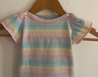 80's Carter's Pastel Rainbow Stripe Toddler Girl Flutter Sleeve T-shirt Top 2T