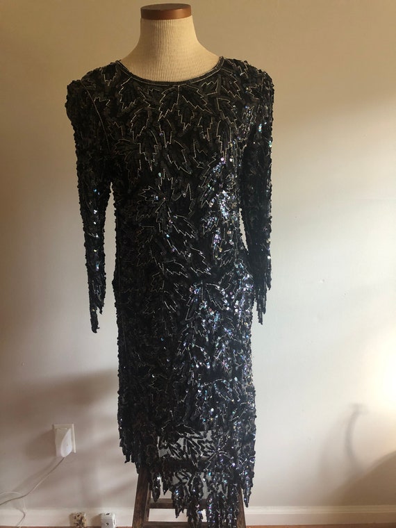 SALE 30% OFF Vintage 80's 90's Silk Black and Silv
