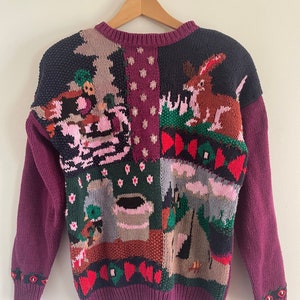 Plum Picture Knit Farm Countryside Cotton Sweater with Rabbit and Duck Motifs M L