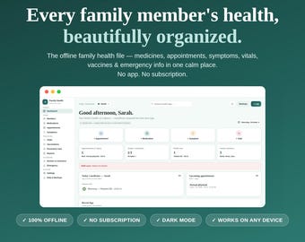 Familien-Gesundheits-App, Arztordner, Medikamenten-Tracker, Termin- und Symptom-Tracker, Gesundheitsakten-Organizer (digitaler Download)
