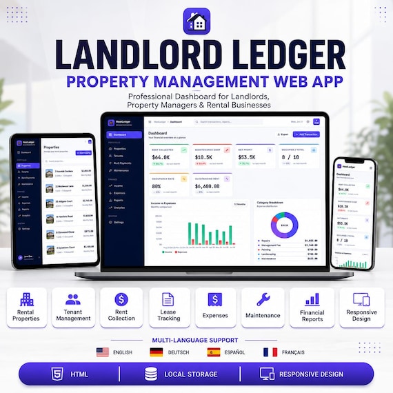 Landlord Property Management Software | Rent Tracker, Rental Expense and Tenant Management Offline Browser Web App| Digital Download
