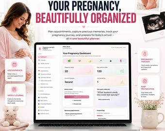 Graviditetsdagbok och planerare webbapp | Graviditetsspårning | Bebisplanerare | Nedräkning till förfallodatum | Graviditetsdagbok | Checklista för sjukhusväska