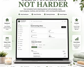 Webbapp för städplanering med ADHD | Städschema | Webbläsarbaserad städorganisatör | HTML-produktivitetsinstrumentpanel Fungerar offline