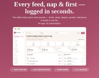 Baby Tracker App | Digital Baby Log | Feeding, Diaper, Sleep, Growth & Milestone Tracker | Newborn Care Organizer | Offline HTML App